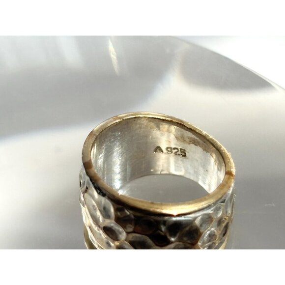 Hammered Dual Sterling Silver & Gold Toned Chunky Cigar 925 Vintage Ring sz 5.75 - Picture 6 of 10